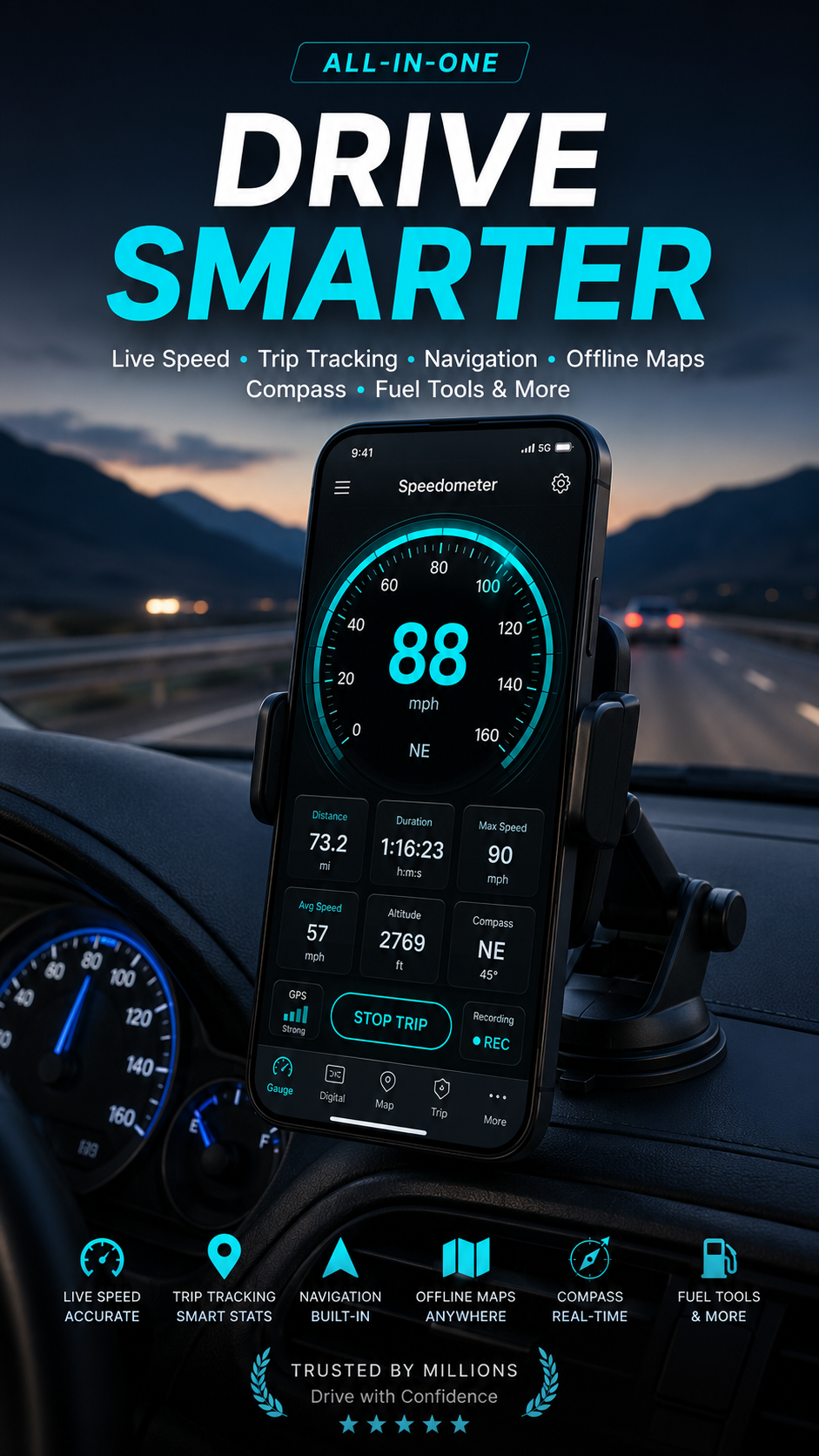 Digital & Analog Speedometer Screenshot 1
